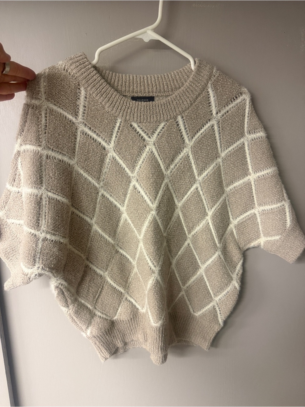 Halogen Beige Windowpane Knit Sweater Top - Women's